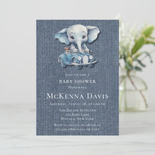 エレファントデニムヴィンテージカーボーイベビーシャワー 招待状 (スタンド正面)