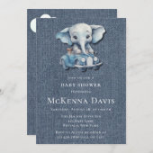 エレファントデニムヴィンテージカーボーイベビーシャワー 招待状 (正面/裏面)