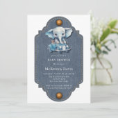 エレファントデニムヴィンテージカーボーイベビーシャワー 招待状 (スタンド正面)