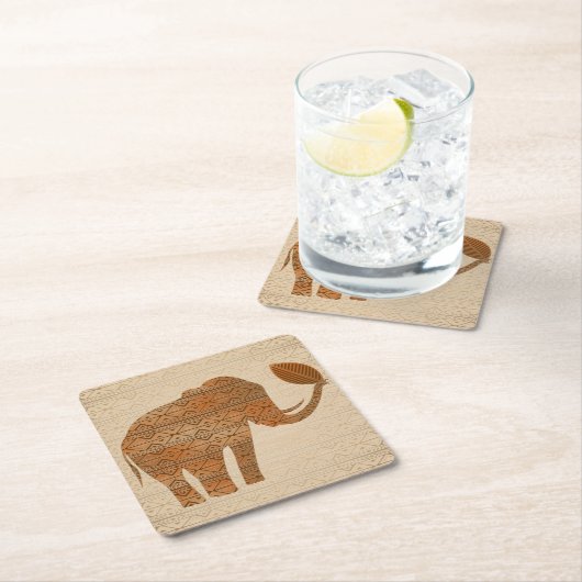 エレファントトライバルアートデザイン スクエアペーパーコースター (インサイチュ)