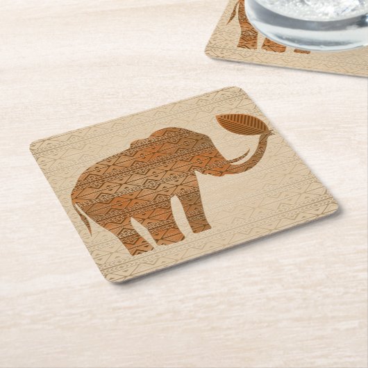 エレファントトライバルアートデザイン スクエアペーパーコースター (アングル)