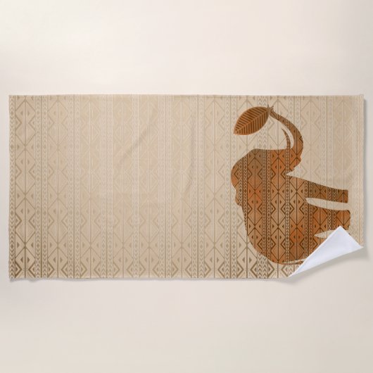 エレファントトライバルアートデザイン ビーチタオル (正面)