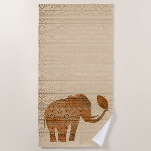 エレファントトライバルアートデザイン ビーチタオル (正面)