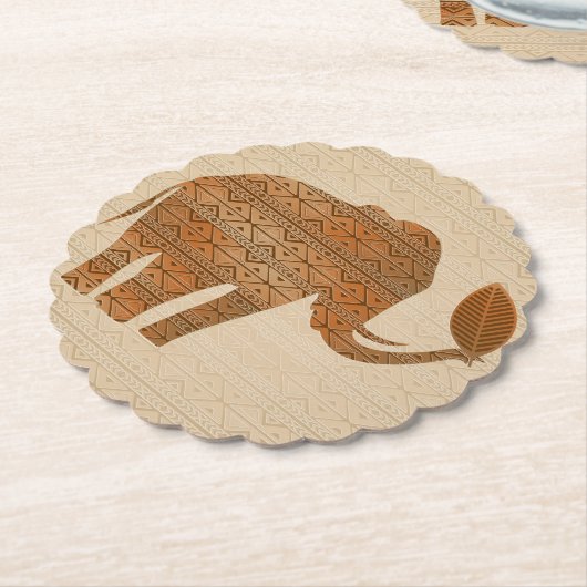 エレファントトライバルアートデザイン ペーパーコースター (アングル)