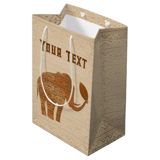 エレファントトライバルアートデザイン ミディアムペーパーバッグ (裏面アングル)