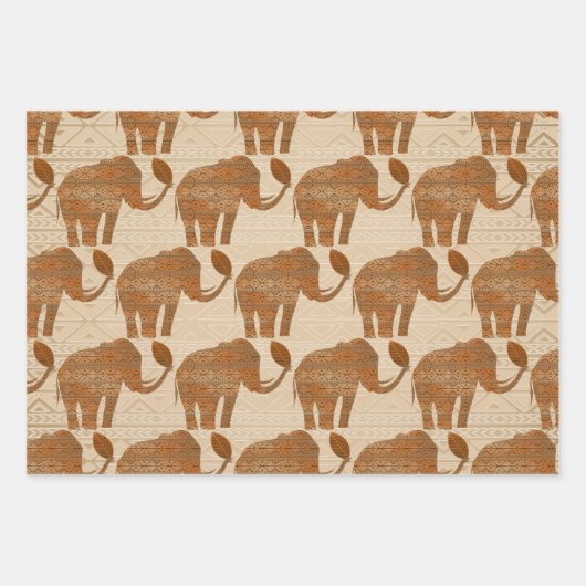 エレファントトライバルアートデザイン ラッピングペーパーシート (正面3)