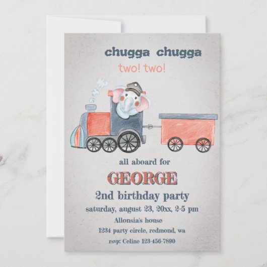 エレファントトレイン誕生日 招待状 (正面)