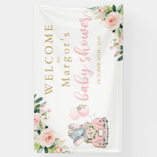 エレファントドライブバイベイビーシャワーピンクバラズ 横断幕 (縦)