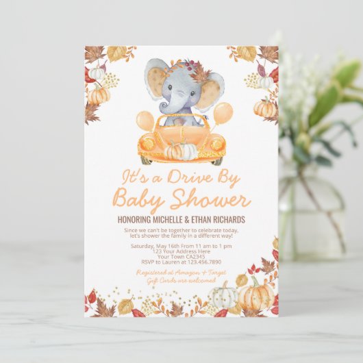 エレファントドライブバイベビーシャワーパレード招待状 招待状 (スタンド正面)