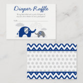 エレファントネイビーブルーグレイおむつラッフルチケット エンクロージャーカード (正面/裏面)