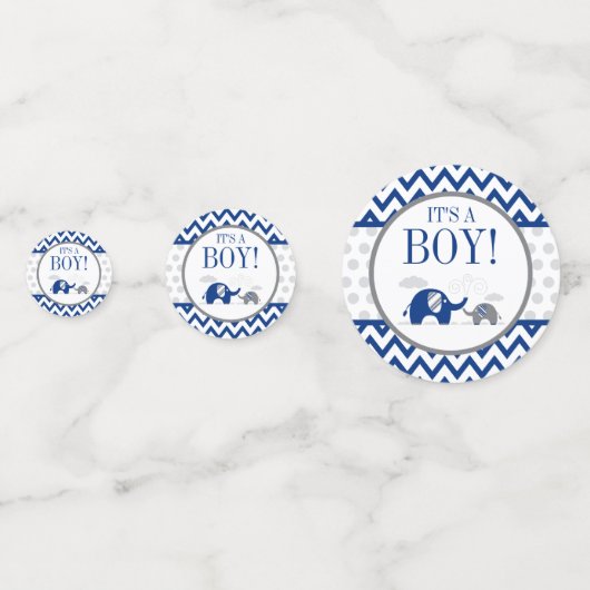 エレファントネイビーブルーグレーボーイベビーシャワー コンフェッティ (正面)