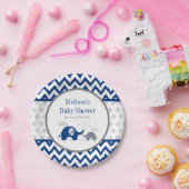 エレファントネイビーブルーグレー赤ちゃんシャワー ペーパープレート (パーティー)