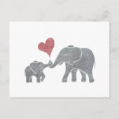 エレファントハググレーママとベビーと赤いハート ポストカード (正面)