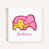 エレファントハグピンク黄色かわいいグラフィック名 ノートブック (正面)