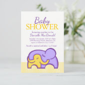エレファントハグ赤ちゃんシャワー紫の黄色の招待 招待状 (スタンド正面)
