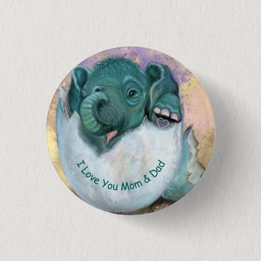 エレファントハッチングボタン – I Love You MOM & パパ 缶バッジ (正面)