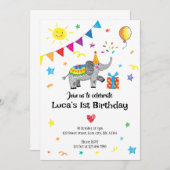 エレファントハンドドロー第1誕生日招待状 招待状 (正面/裏面)