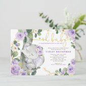 エレファントバイオレットパープルフローラガーデンベビーシャワー 招待状 (スタンド正面)