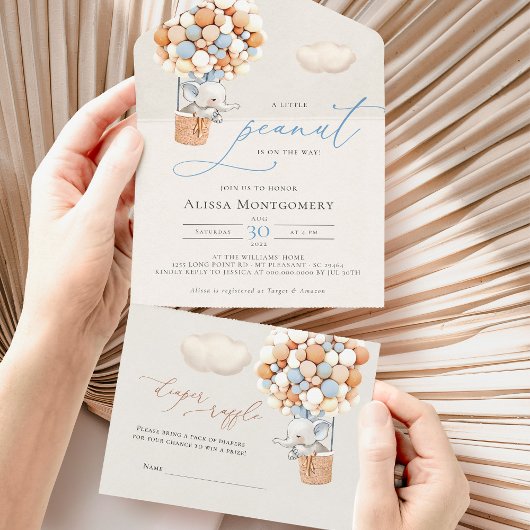 エレファントバルーンの赤ちゃんシャワーすべて一つの招待状 オールインワン招待状