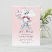 エレファントバルーンガールベビーシャワー |ピンクのバラ 招待状 (スタンド正面)