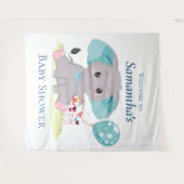 エレファントバルーン女の子の赤ちゃんシャワー背景 タペストリー (正面(横))