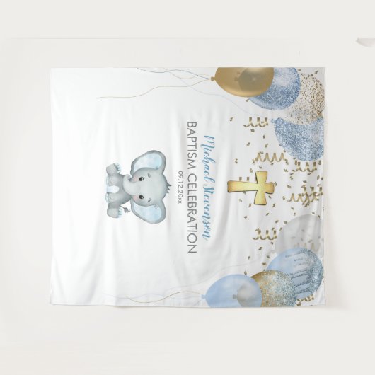 エレファントバルーン水色バプティスタペストリー タペストリー (正面(横))