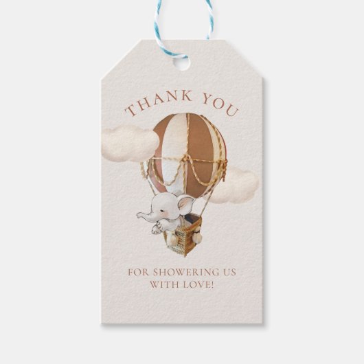 エレファントバルーン赤ちゃんシャワーギフトラベル ギフトタグ (正面)