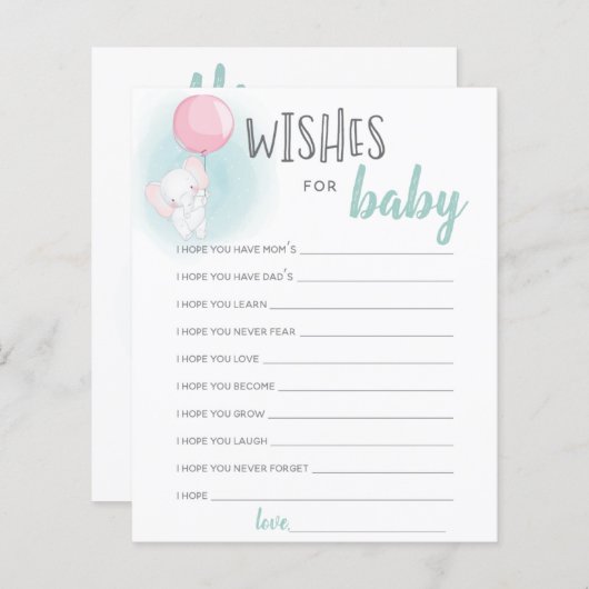 エレファントバルーン赤ちゃんシャワー希望ベビーカード (正面/裏面)