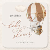 エレファントバルーン赤ちゃんシャワー スクエアペーパーコースター (正面)