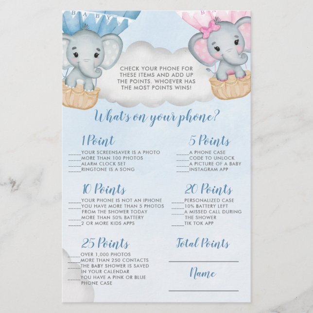 エレファントバルーン電話シャワーゲームの内容 (正面)