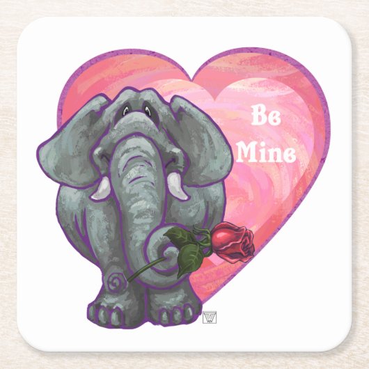 エレファントバレンタインデー スクエアペーパーコースター (正面)