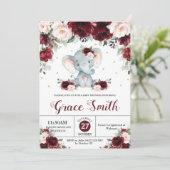 エレファントバーガンディ赤面フローラベビーシャワーガール 招待状 (スタンド正面)