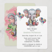 エレファントパッチワークシックな女の子または男の子の赤ちゃんシャワー 招待状 (正面/裏面)