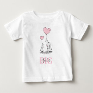 エレファントパーソナライズされた・ピンク・グレー・ビッグ・シスター ベビーTシャツ
