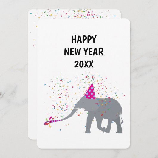 エレファントパーティー – 動物の休日の新年カード シーズンカード (正面/裏面)