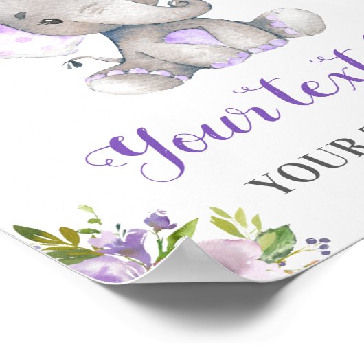 エレファントパープルガールベビーシャワー散水誕生日 ポスター (角)