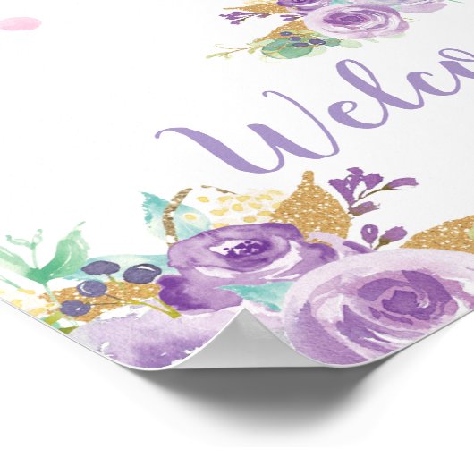 エレファントパープルガール赤ちゃんシャワーサムプリントツリー ポスター (角)