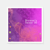 エレファントパープルピンクオレンジ&金ゴールドカスタムパーティー スタンダードカクテルナプキン (正面)