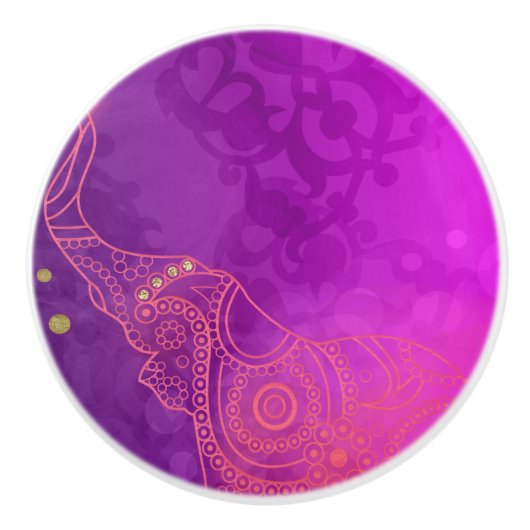 エレファントパープルピンクオレンジ&金ゴールドシックグラム セラミックノブ (正面)