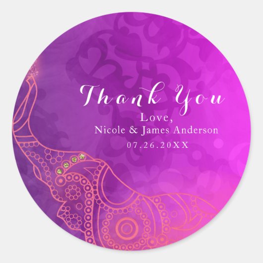 エレファントパープルピンクオレンジ&金ゴールドパーティーの好意 ラウンドシール (正面)