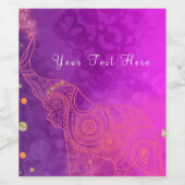 エレファントパープルピンクオレンジ&金ゴールドワインラベル ワインラベル (シングルラベル)