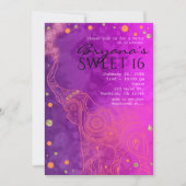 エレファントパープルピンクオレンジ&金ゴールド招待状 招待状 (正面)