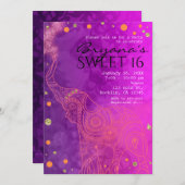 エレファントパープルピンクオレンジ&金ゴールド招待状 招待状 (正面/裏面)