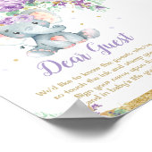 エレファントパープルベビーシャワー拇印ゲストブック ポスター (角)