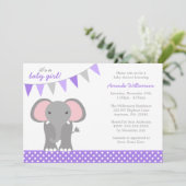 エレファントパープル水玉模様バナーガールベビーシャワー 招待状 (スタンド正面)