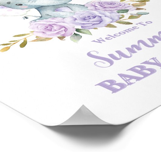 エレファントパープル薄紫フローラベビーシャワーへようこそ ポスター (角)