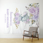 エレファントパープル薄紫フローラ赤ちゃんシャワー背景 タペストリー (インサイチュ(横))