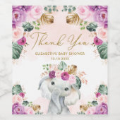 エレファントパープル赤面熱帯花ベビーシャワー ワインラベル (シングルラベル)