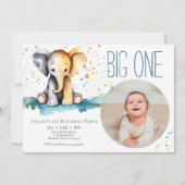 エレファントビッグワン1歳の誕生日パーティーキッド写真 招待状 (正面)