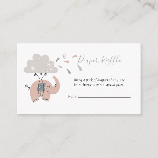エレファントピンクかわいい女の子のおむつラッフル エンクロージャーカード (正面)